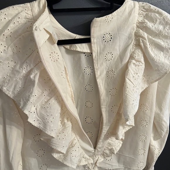 H&M flounced cotton embroidered eyelet blouse | size 12 - Picture 9 of 9